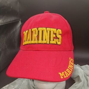 USMC US MARINE CORPS Hat Cap RED No Mesh Hook and Loop Back Adjustable USA Proud